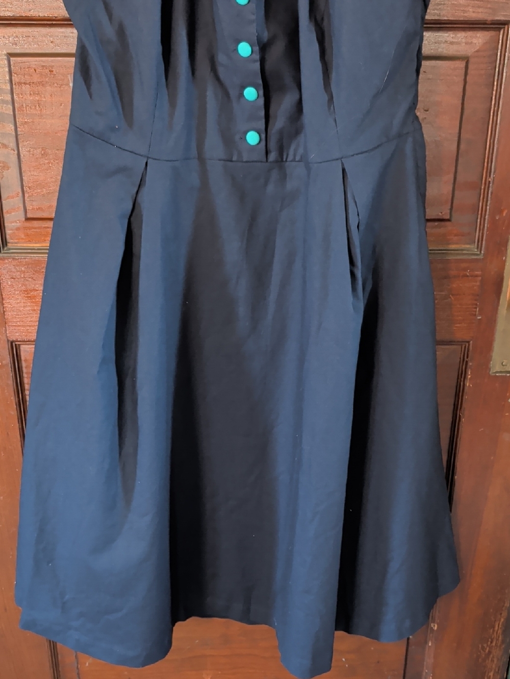 Retro Housewife Navy Swing halter Dress with Teal Buttons and Pockets XL - Picture 3 of 11
